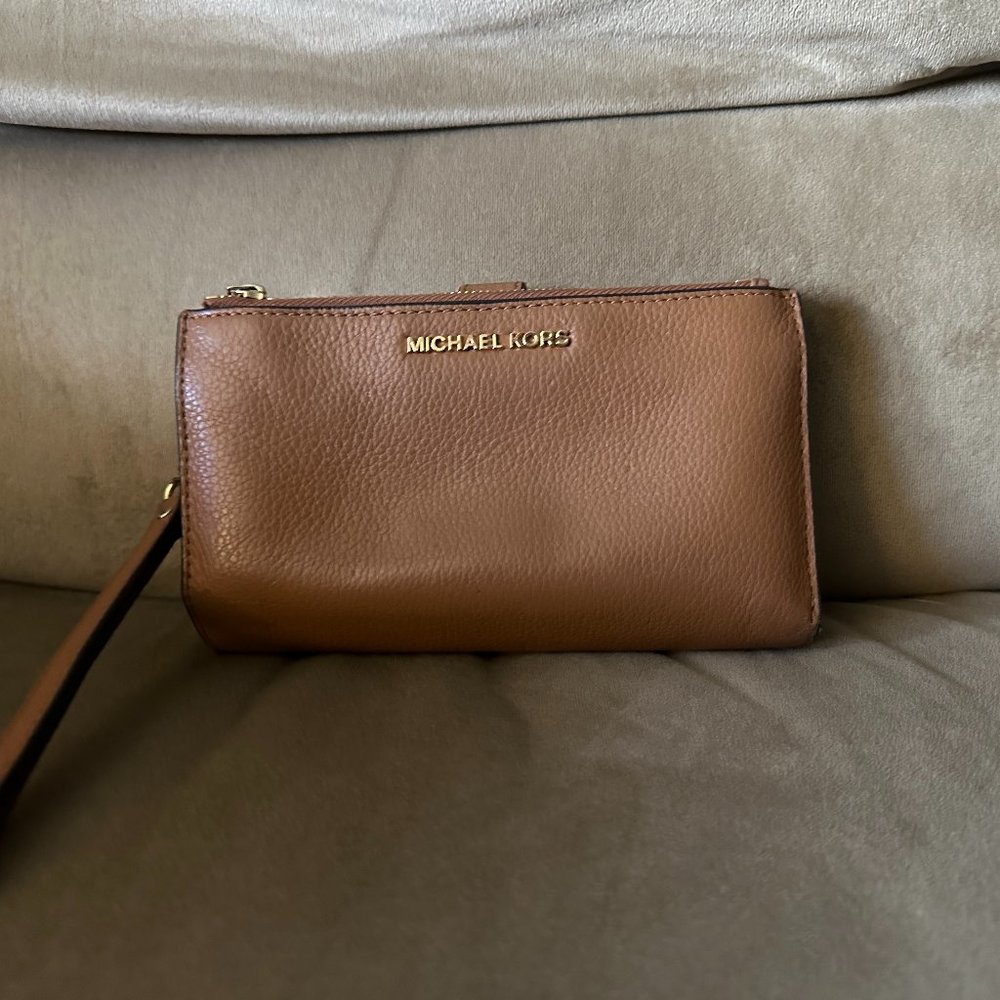 Michael Kors Adele Double Zip Gold Tone Wristlet (Authentic PreOwned)